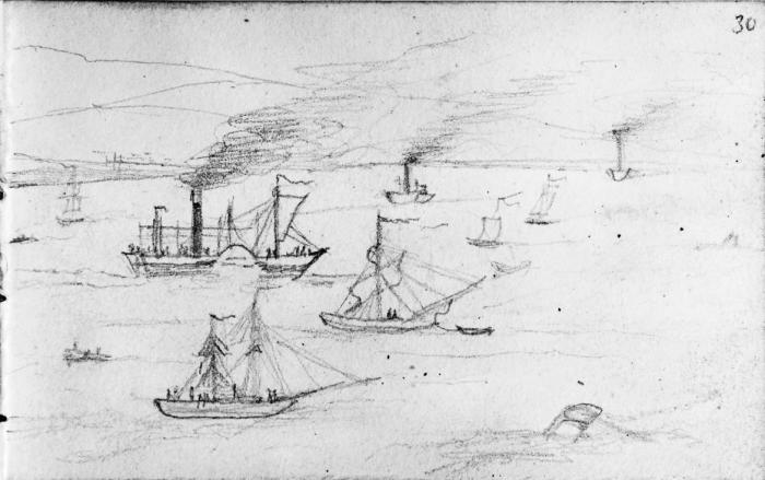 Steam ships on the Clyde 11 August.  Bodleian notebook.