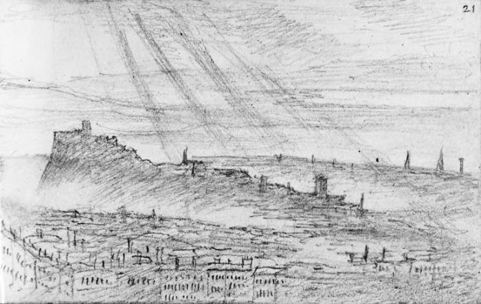 Edinburgh from Salisbury Crags, 26 July 1829 – sketch by Mendelssohn from the “Bodliean notebook” 21r 